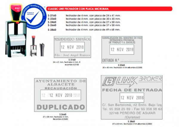 Bernáldez Sellos De Caucho sellos Classic Line fechador con placa microban